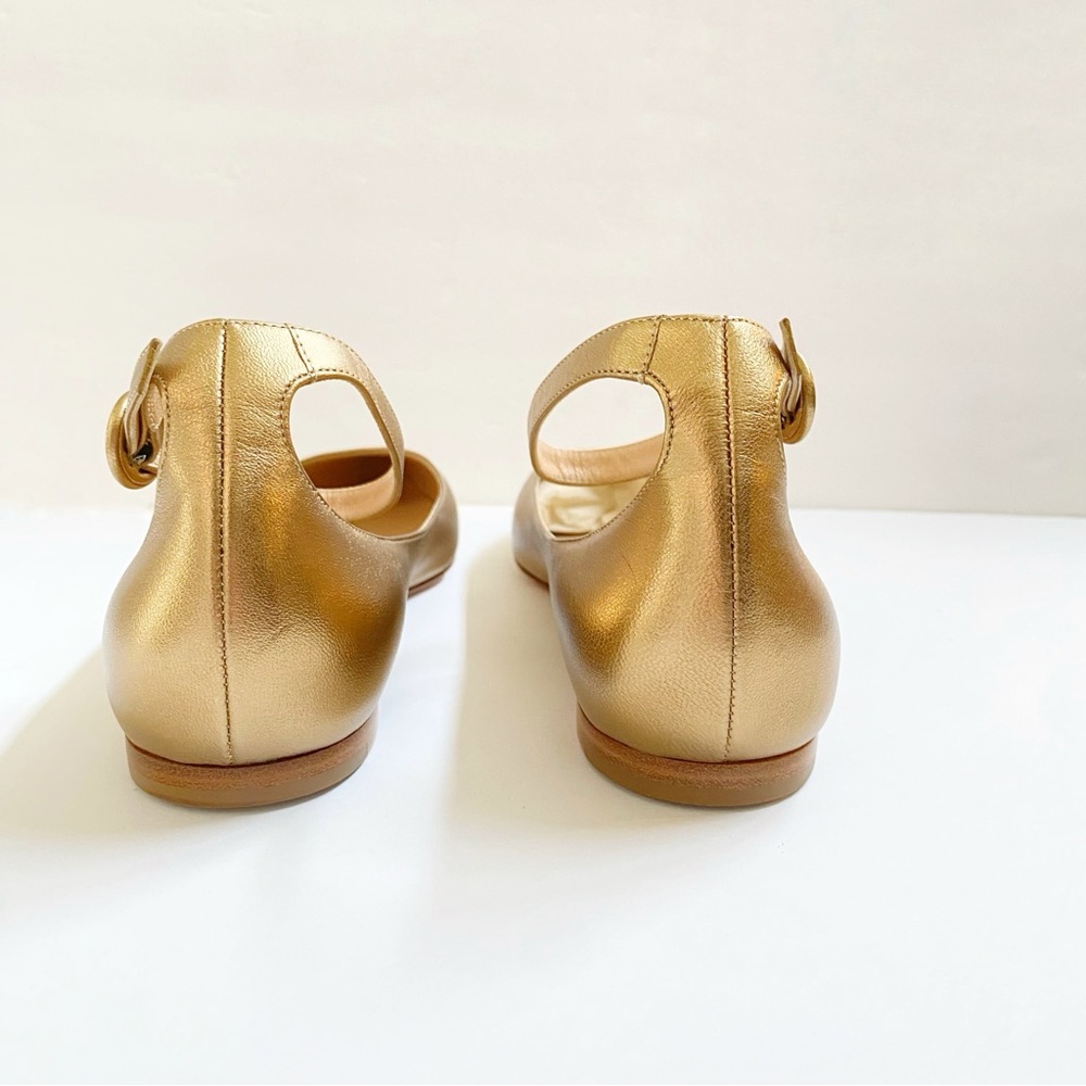 Gianvito Rossi Metallic Gold leather ankle strap pointed toe ballet flats - Picture 4 of 10